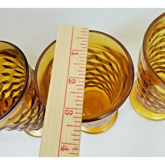 Set 4 Indiana Glass Whitehall Colony Cubist Cube Amber Harvest Gold Glasses Cups - Picture 3 of 4